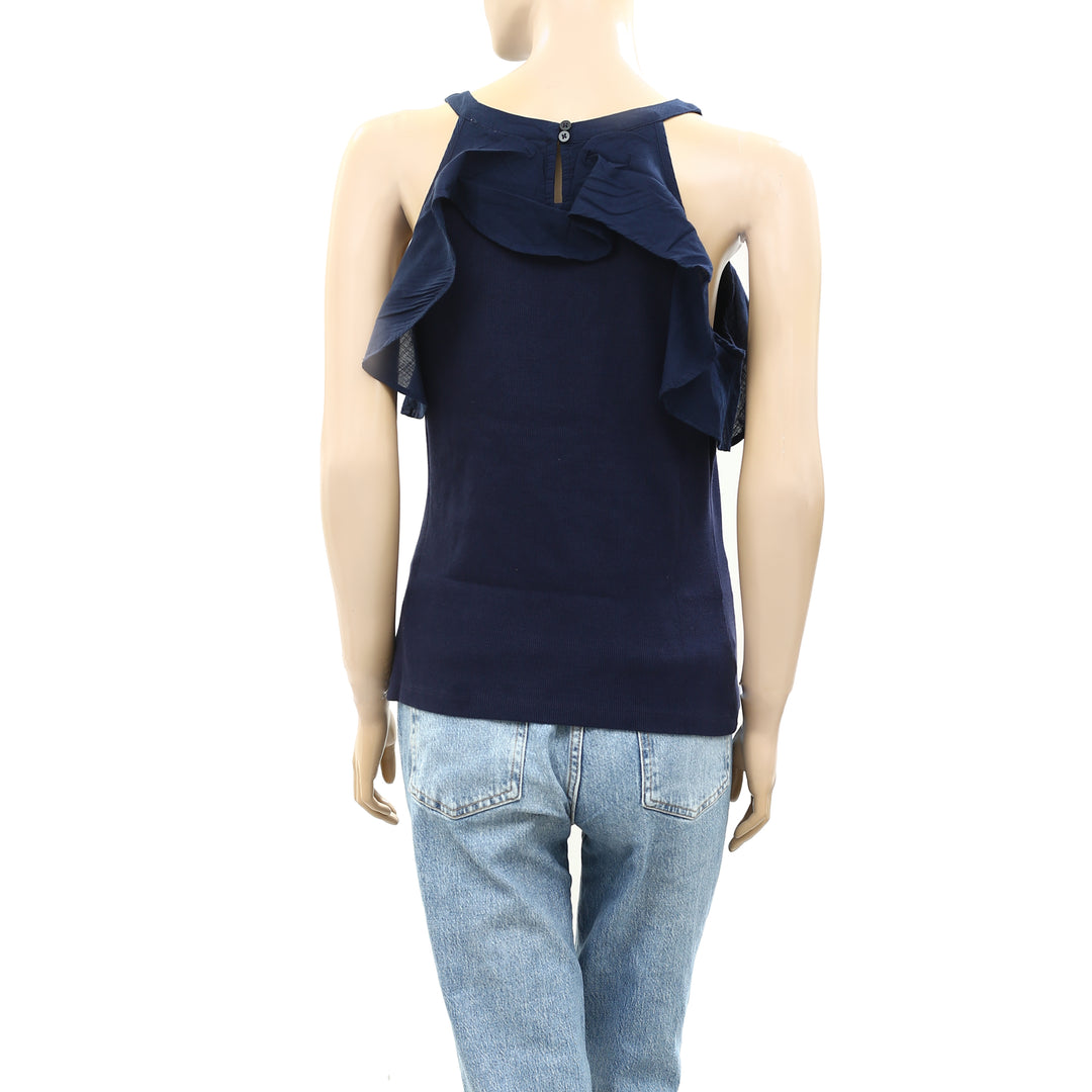 Anthropologie Maeve Ruffled Rib Halter Tank Blouse Top