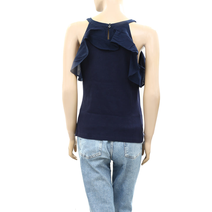Anthropologie Maeve Ruffled Rib Halter Tank Blouse Top