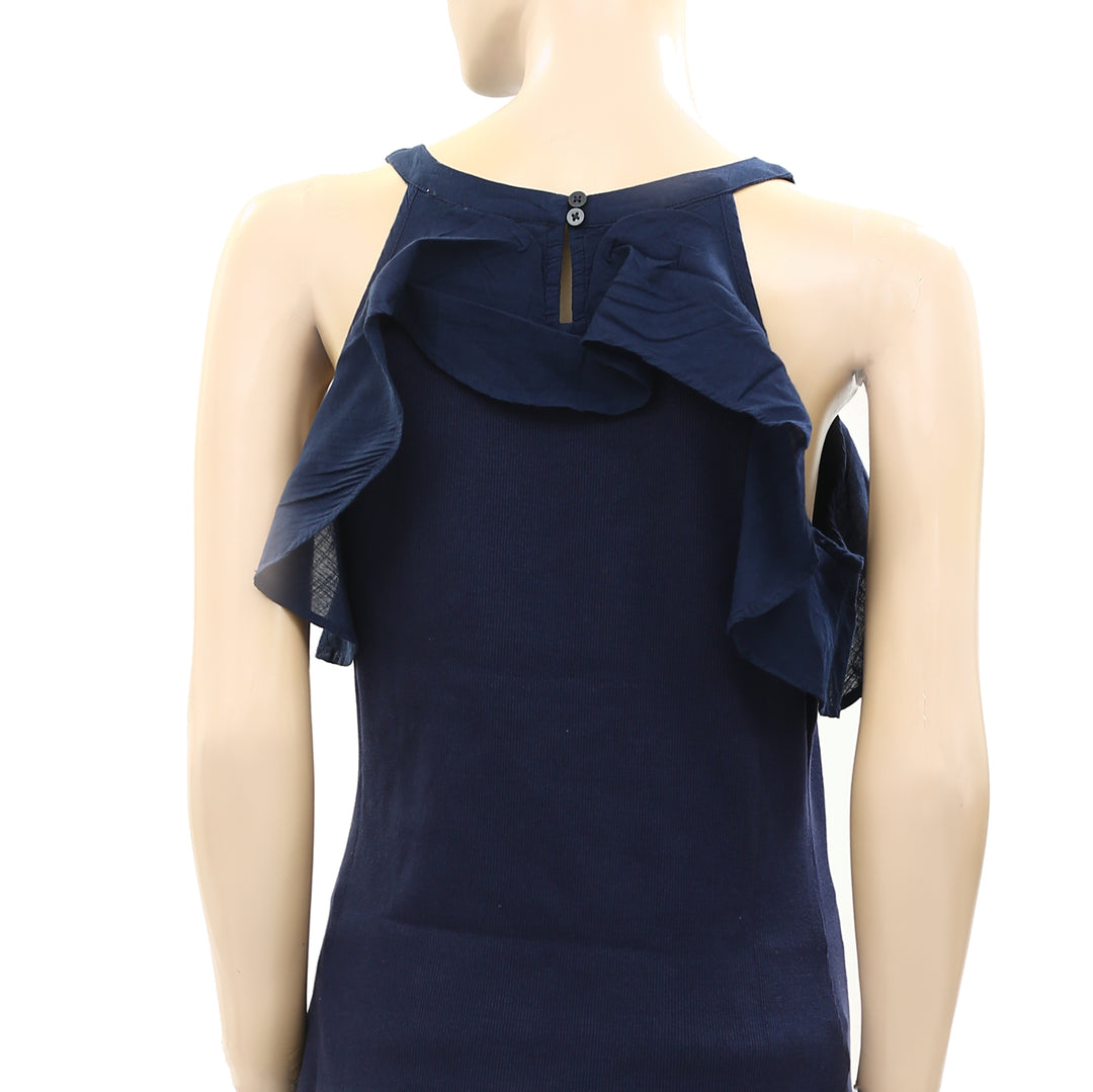 Anthropologie Maeve Ruffled Rib Halter Tank Blouse Top