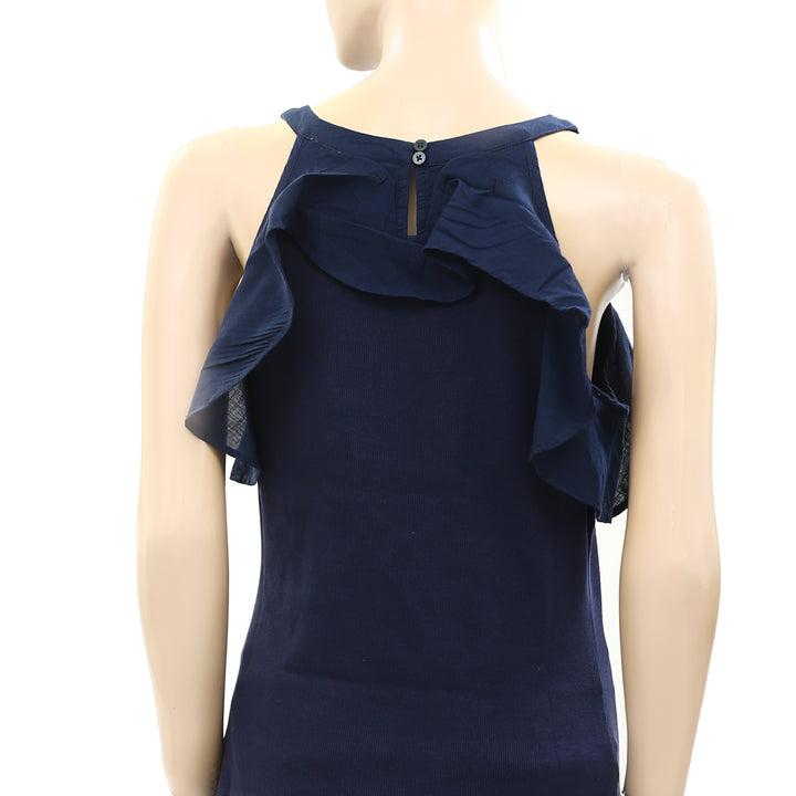 Anthropologie Maeve Ruffled Rib Halter Tank Blouse Top