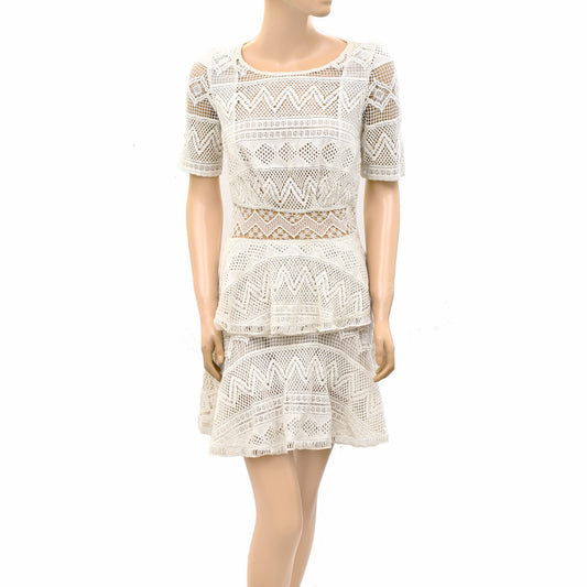 Sezane Crochet Lace Tiered Mini Dress