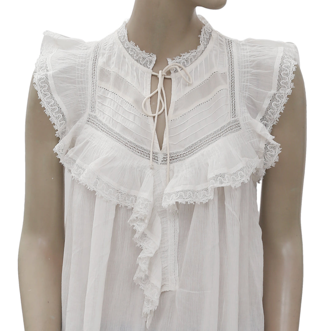 New Ulla Johnson Fannie Lace Front Tie Sheer White Blouse Top Small S