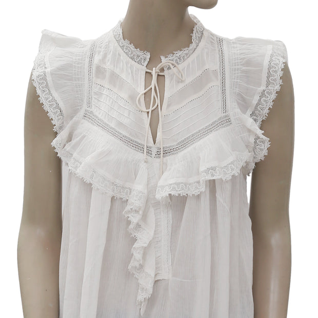 New Ulla Johnson Fannie Lace Front Tie Sheer White Blouse Top Small S