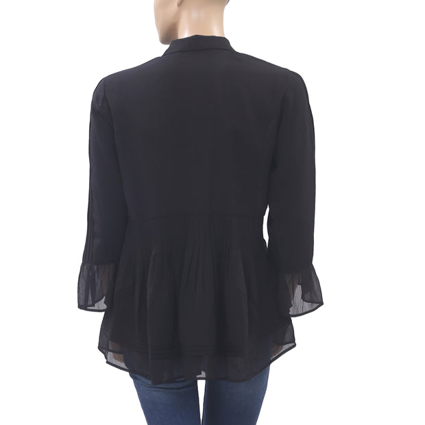 Uterque Embroidered Black Tunic Shirt Top