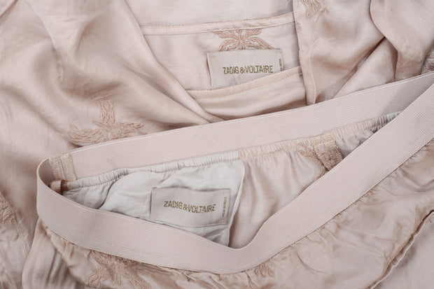 Zadig &amp; Voltaire Toxanne Brod 刺绣蕾丝衬衫上衣和裤子米色 M