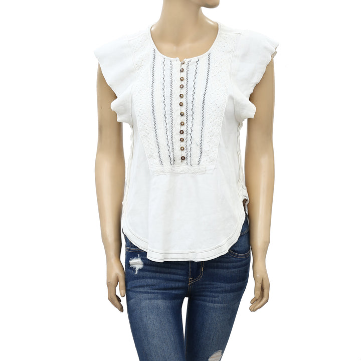 Free People Embroidered Blouse Top