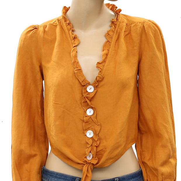 Urban Outfitters Buttondown Mustard Crop Top