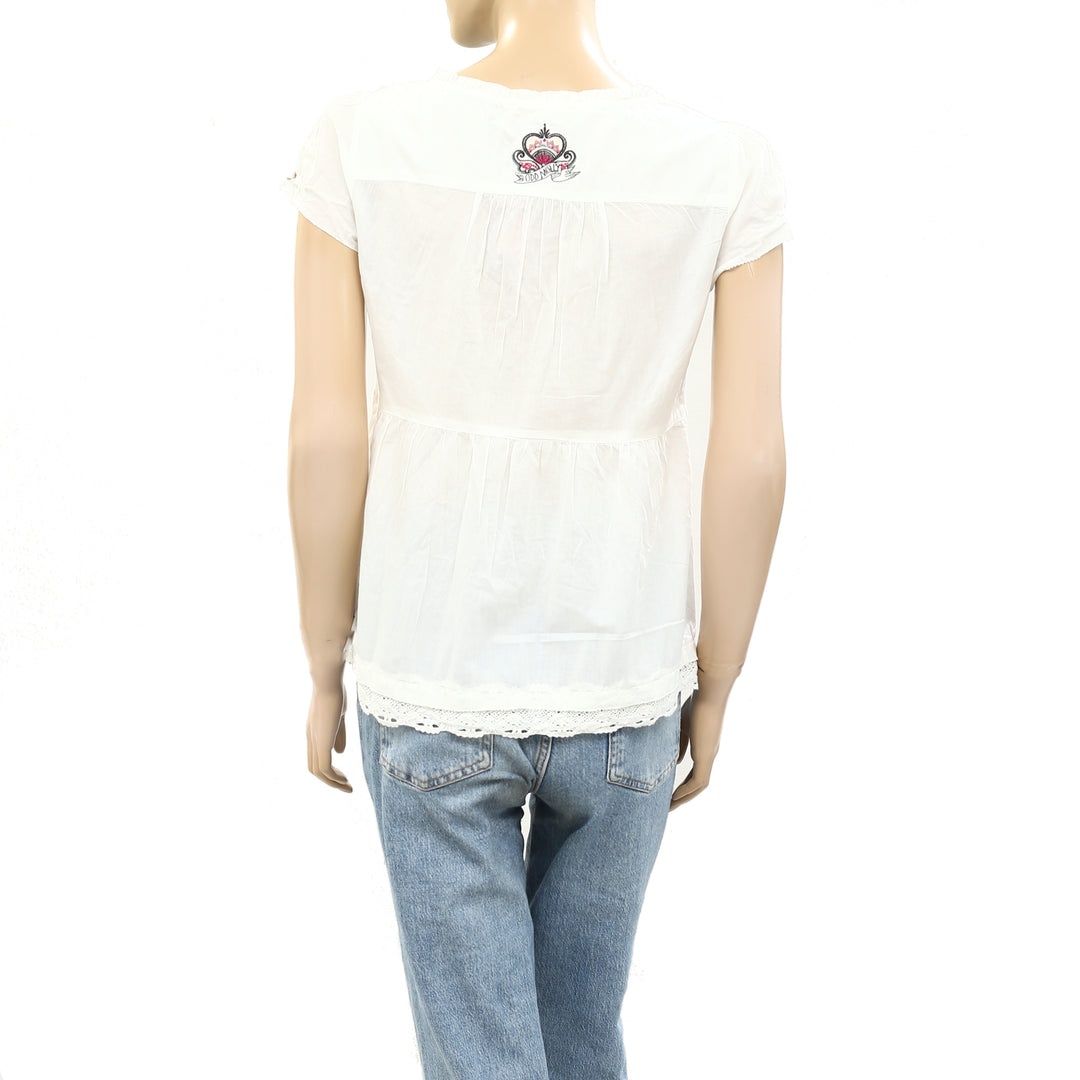 Odd Molly Anthropologie Medley Lace Ruffle White Blouse Top