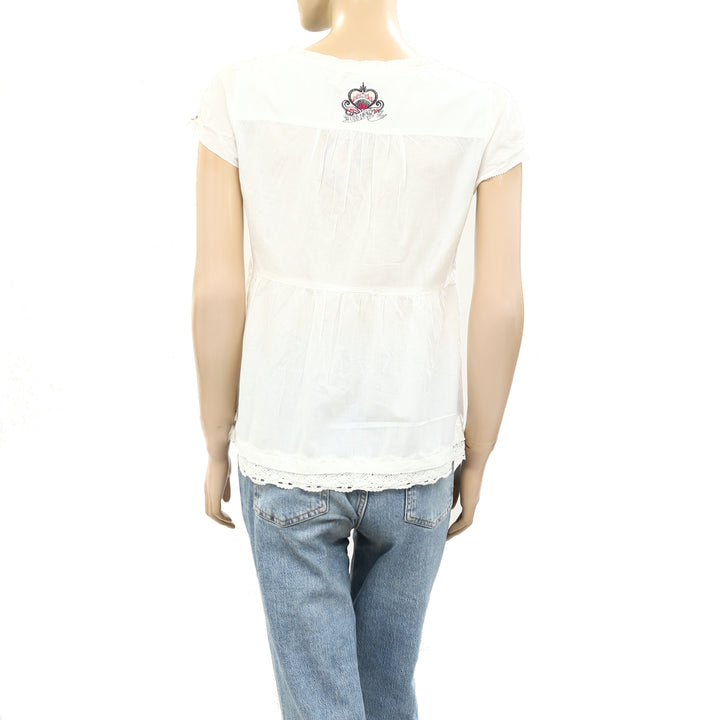 Odd Molly Anthropologie Medley Lace Ruffle White Blouse Top