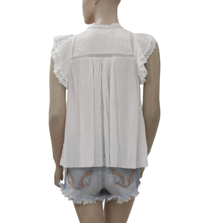 New Ulla Johnson Fannie Lace Front Tie Sheer White Blouse Top Small S