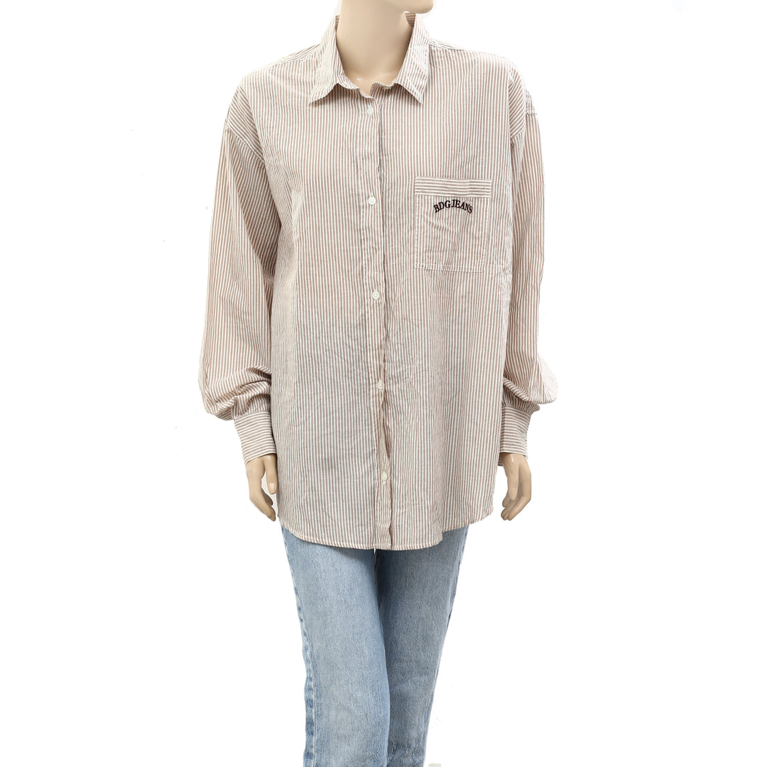 BDG Urban Outfitters Brown Sadie Stripe Boyfriend Shirt Top