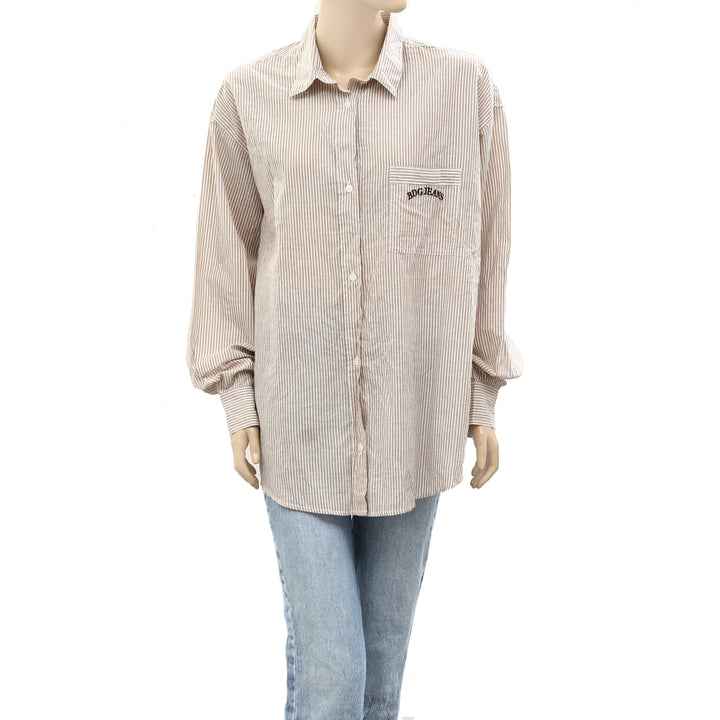BDG Urban Outfitters Brown Sadie Stripe Boyfriend Shirt Top