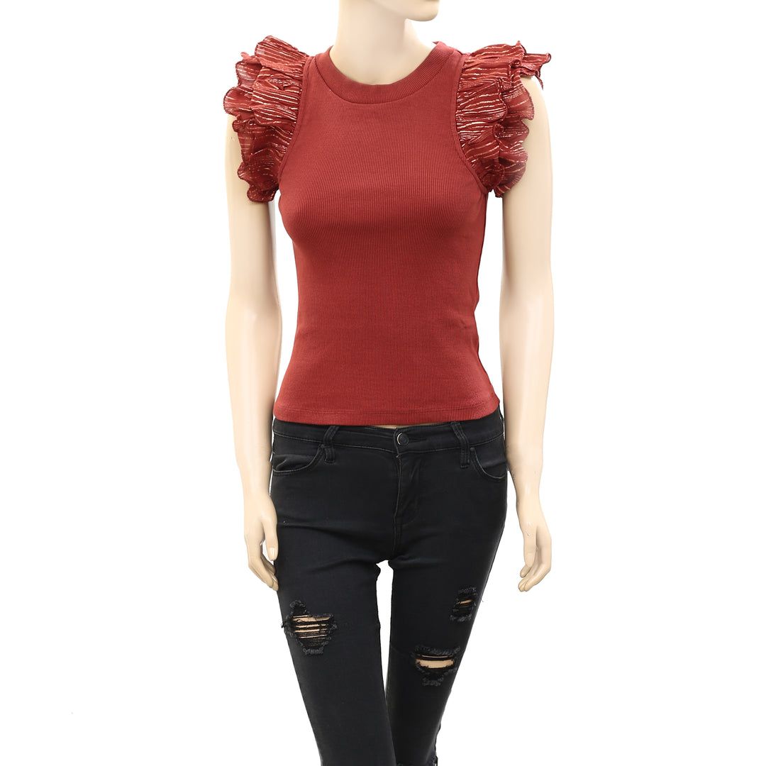 Anthropologie Lurex Ruffle Sleeve Tank Blouse Top