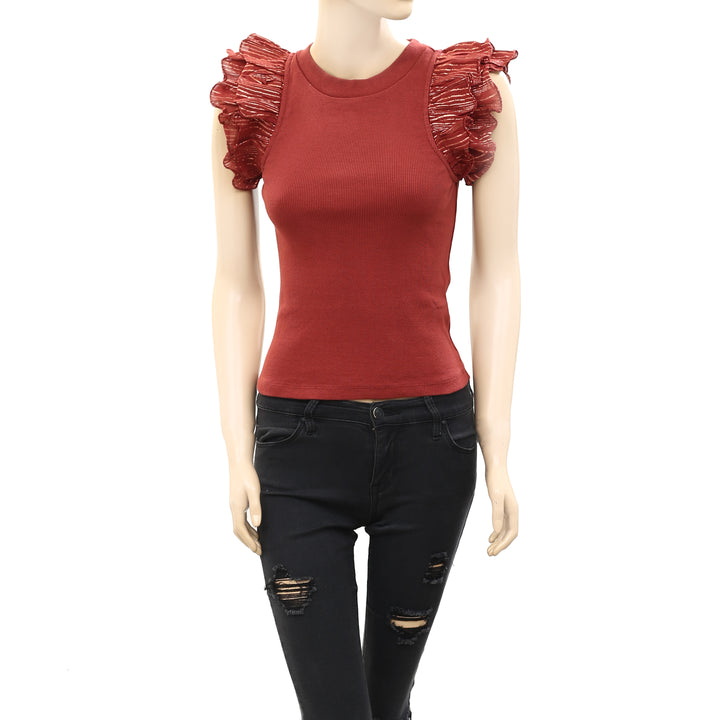 Anthropologie Lurex Ruffle Sleeve Tank Blouse Top