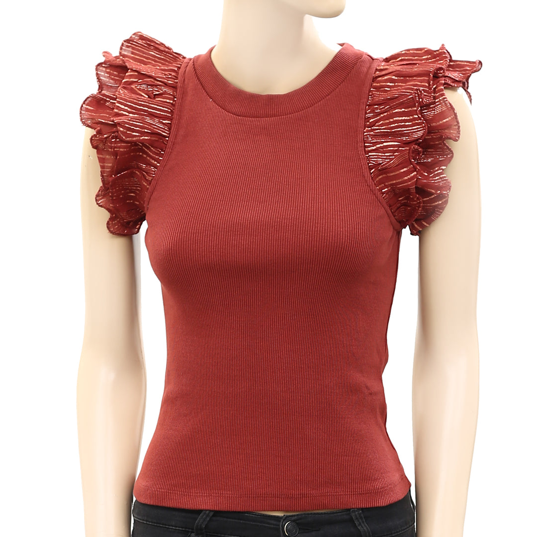 Anthropologie Lurex Ruffle Sleeve Tank Blouse Top