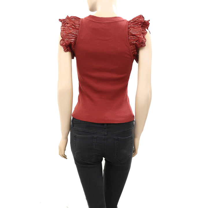 Anthropologie Lurex Ruffle Sleeve Tank Blouse Top