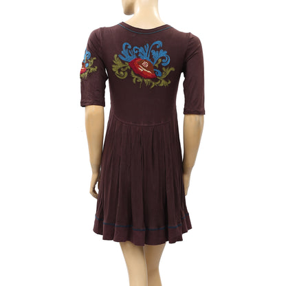 Caite Anthropologie Floral Embroidered Mini Dress