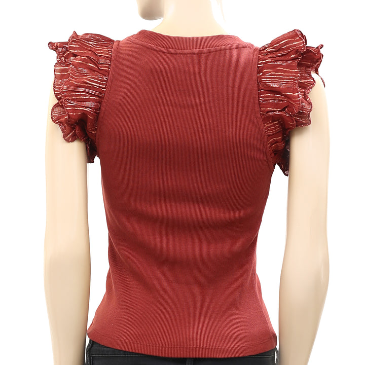 Anthropologie Lurex Ruffle Sleeve Tank Blouse Top