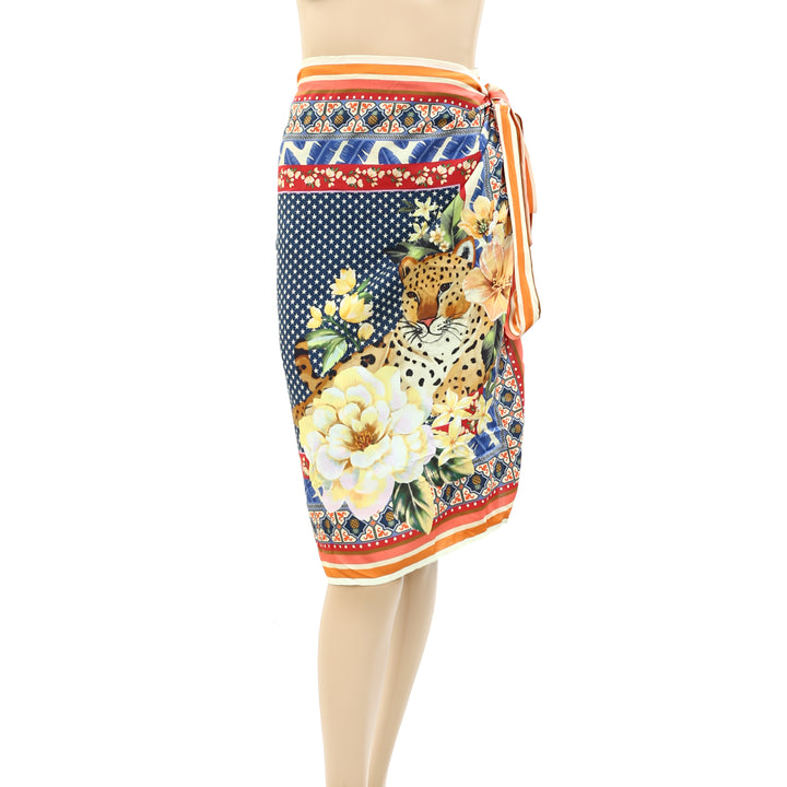 Farm Rio Anthropologie Leopard Printed Wrap Skirt