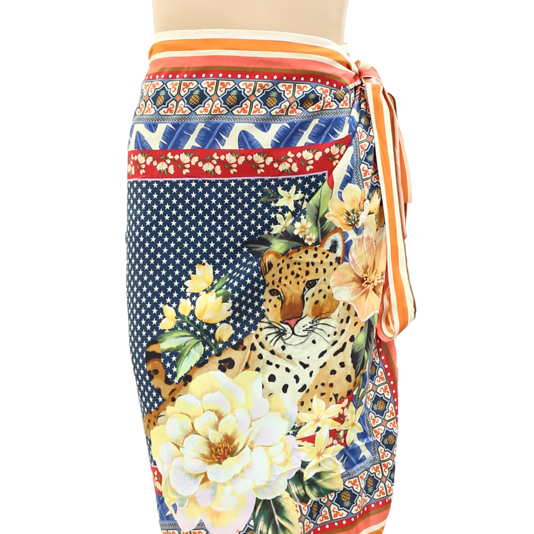 Farm Rio Anthropologie Leopard Printed Wrap Skirt