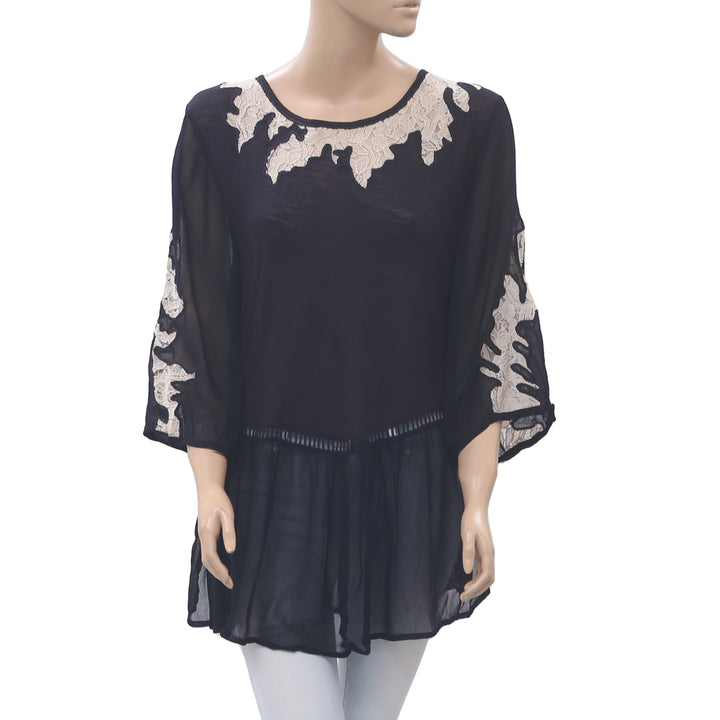 Ecote Urban Outfitters Embroidered Lace Black Tunic Top M