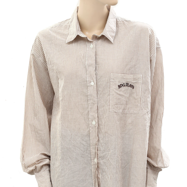 BDG Urban Outfitters Brown Sadie Stripe Boyfriend Shirt Top