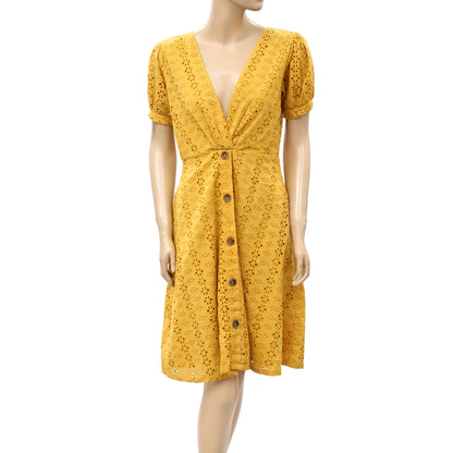 The Label Life Mustard Schiffli Overlap Mini Dress
