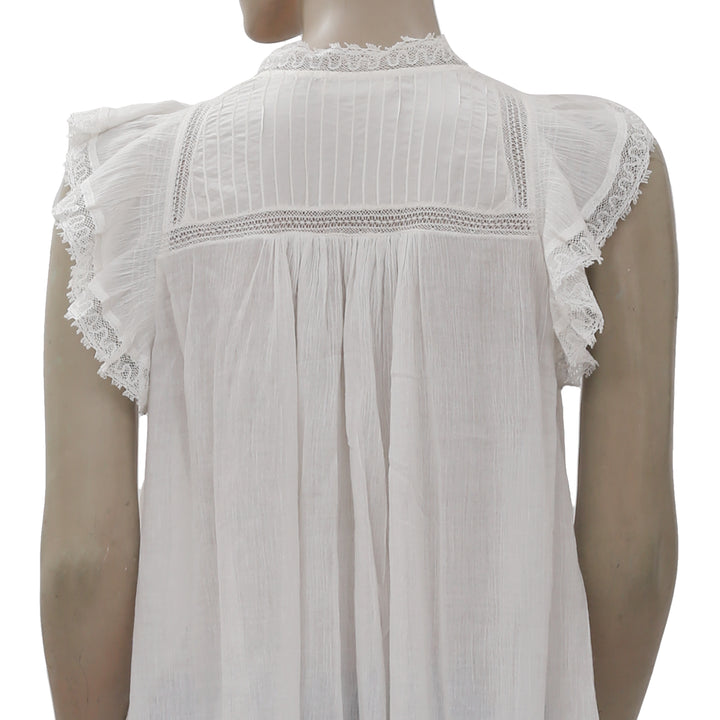 New Ulla Johnson Fannie Lace Front Tie Sheer White Blouse Top Small S