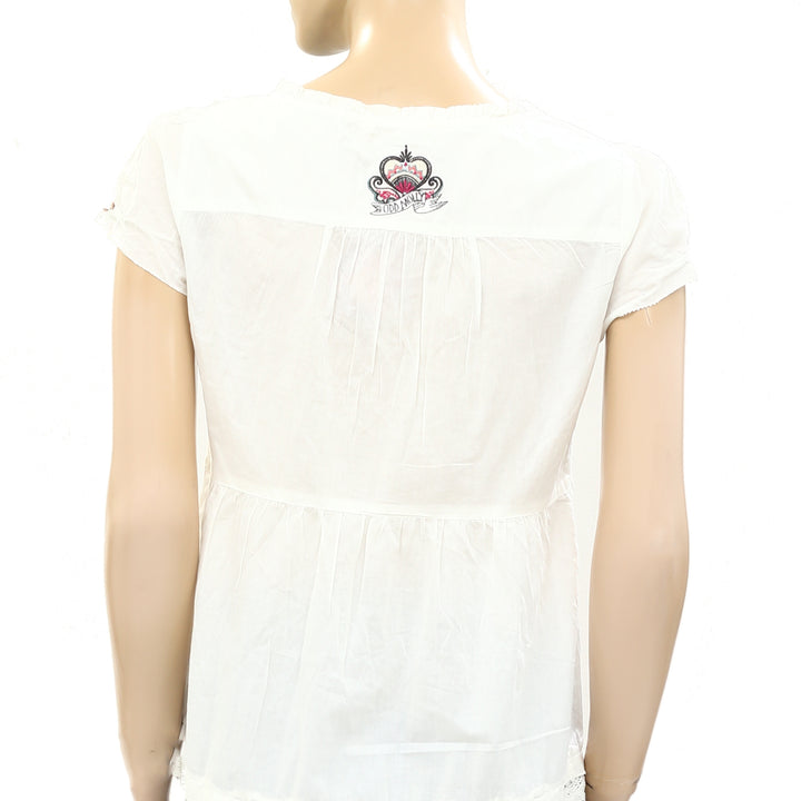 Odd Molly Anthropologie Medley Lace Ruffle White Blouse Top