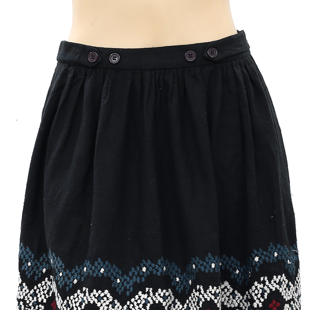 Anthropologie Floral Embroidered Mini Skirt