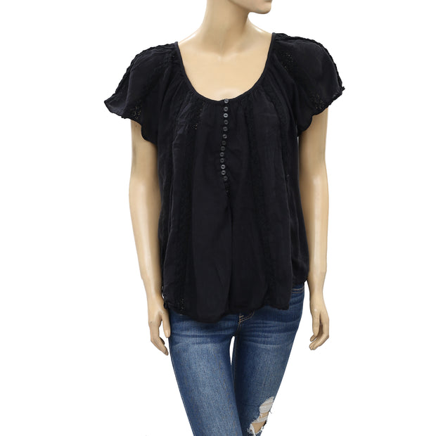 Denim & Supply Ralph Lauren Crochet Lace Black Blouse Top