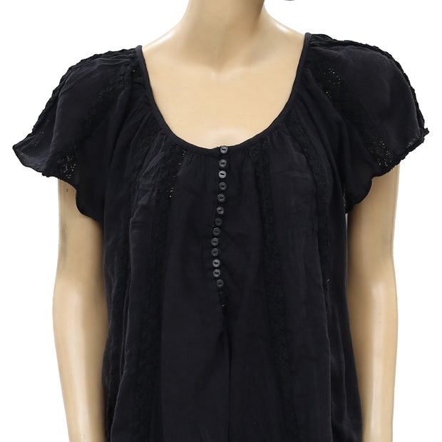 Denim & Supply Ralph Lauren Crochet Lace Black Blouse Top