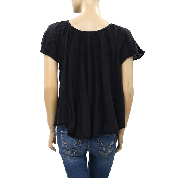 Denim & Supply Ralph Lauren Crochet Lace Black Blouse Top