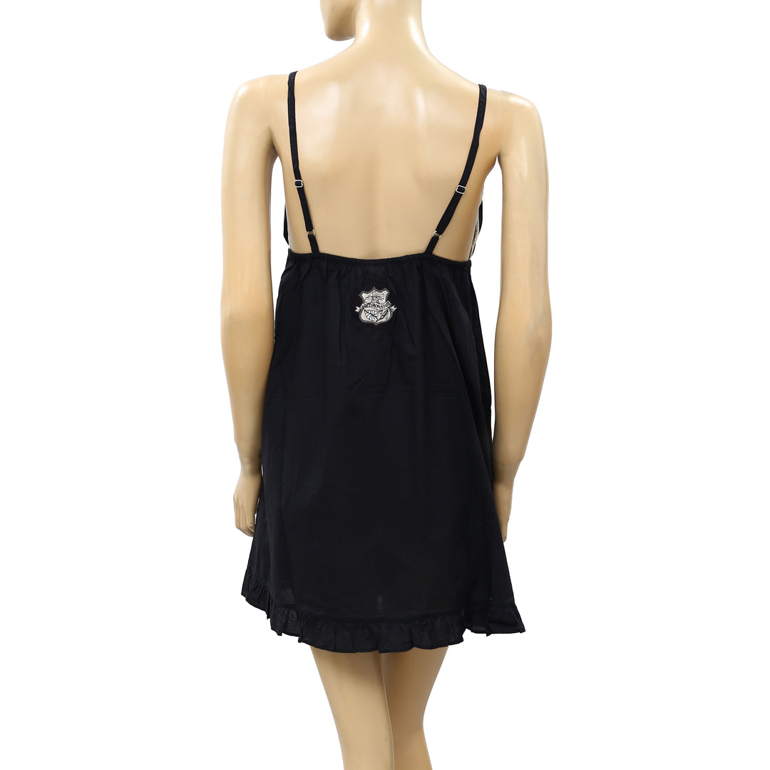 Odd Molly Anthropologie Lace Black Slip Mini Dress