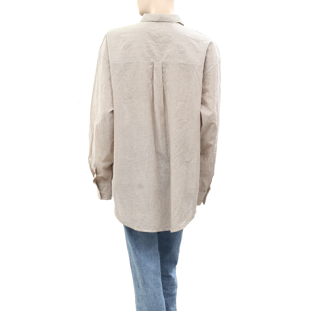 BDG Urban Outfitters Brown Sadie Stripe Boyfriend Shirt Top