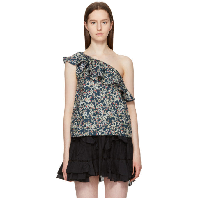 ISABEL MARANT ÉTOILE Thomy One-Shoulder Printed Blouse Top