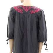 Odd Molly Anthropologie Embroidered Tunic Top Gray