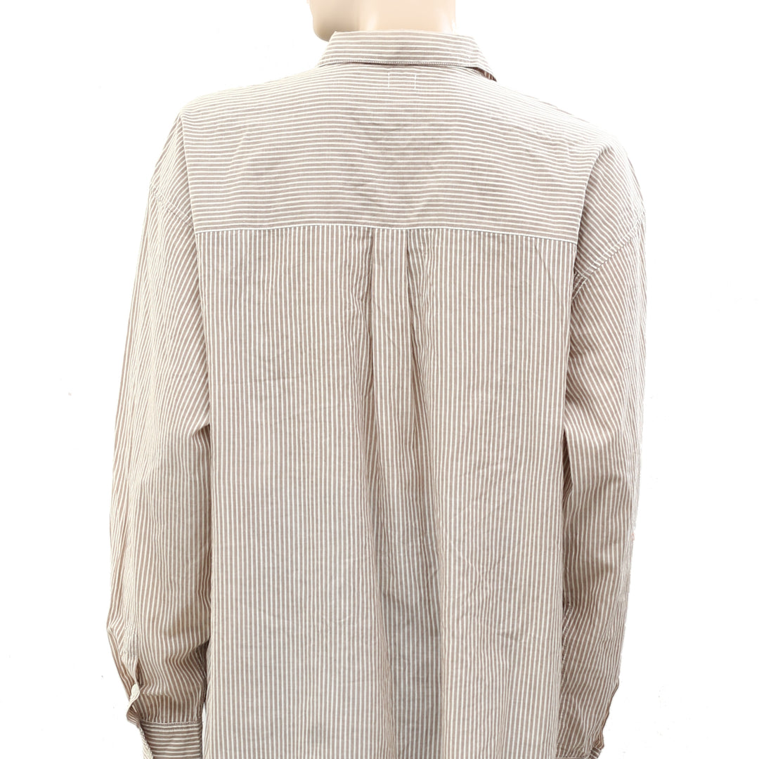 BDG Urban Outfitters Brown Sadie Stripe Boyfriend Shirt Top