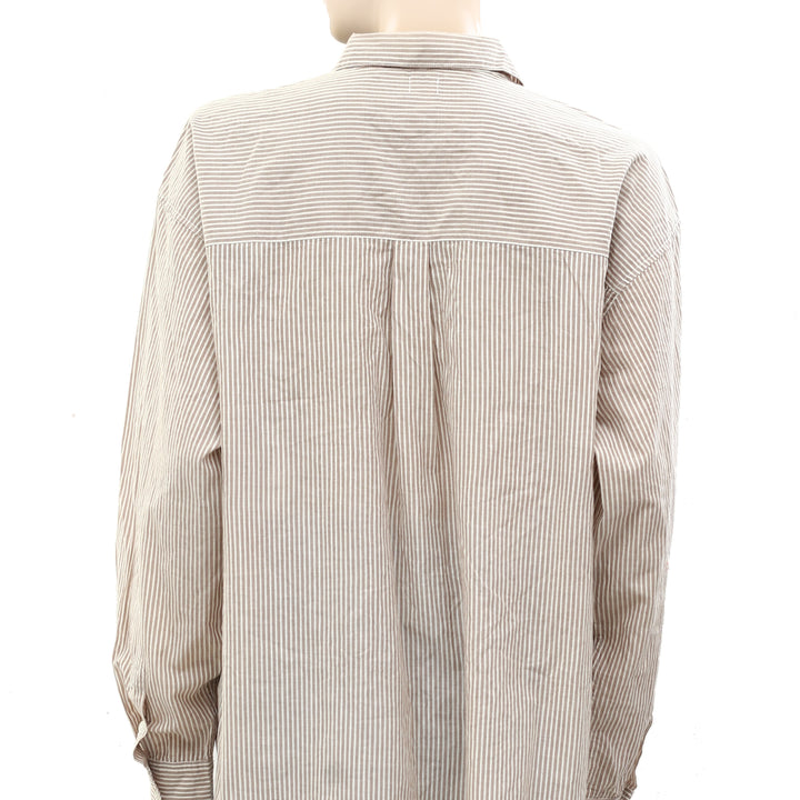 BDG Urban Outfitters Brown Sadie Stripe Boyfriend Shirt Top