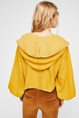 New Free People Lacey Pullover Crochet Lace Yellow Hoodie Crop Top S