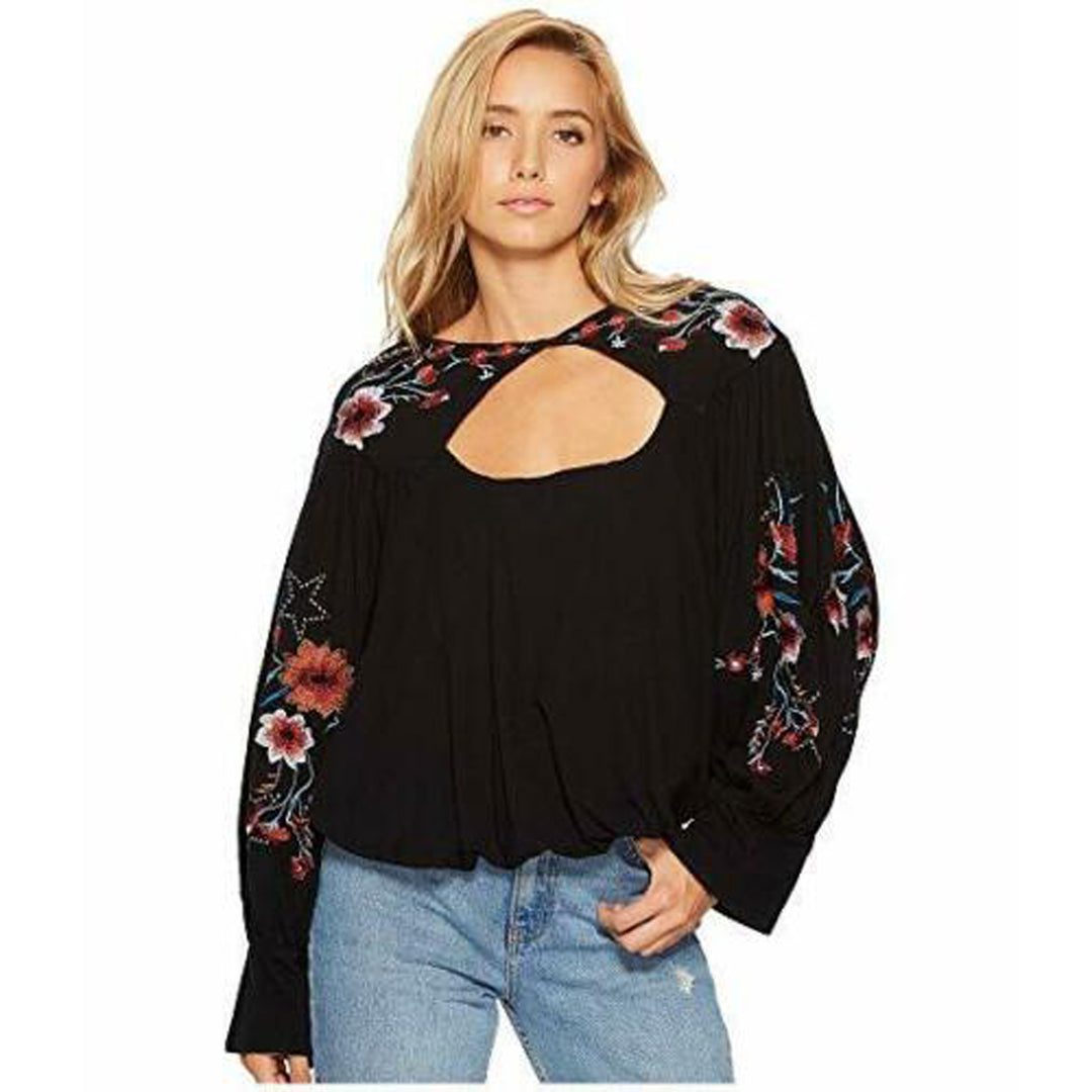 Free People Floral Embroidered Lita Embroidered Pullover Top Blouse store