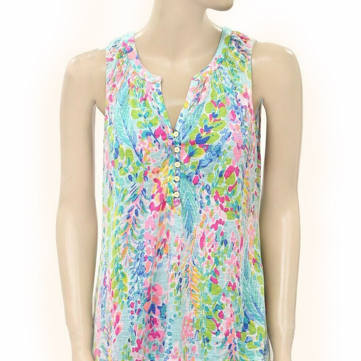 Lilly Pulitzer Essie Multi Catch The Wave Printed Tank Blouse Top