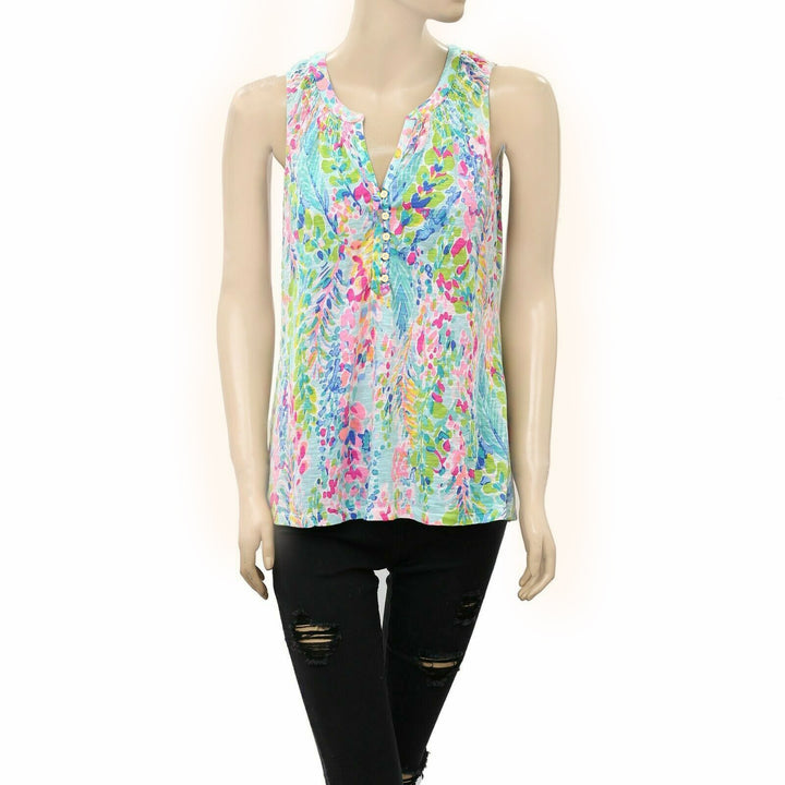 Lilly Pulitzer Essie Multi Catch The Wave Printed Tank Blouse Top