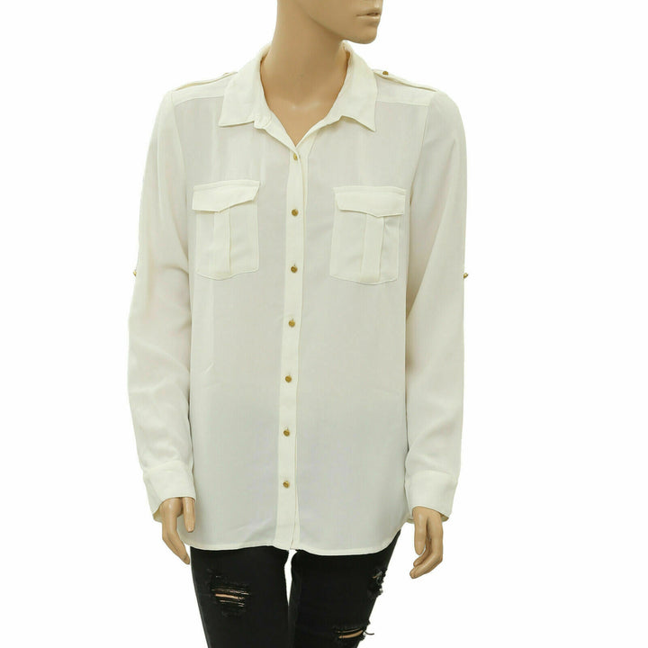 Anthropologie Buttondown Ivory Tunic Shirt Top