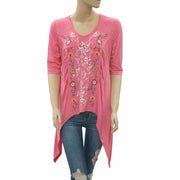 Caite Anthropoligie Floral Embroidered Tunic Top