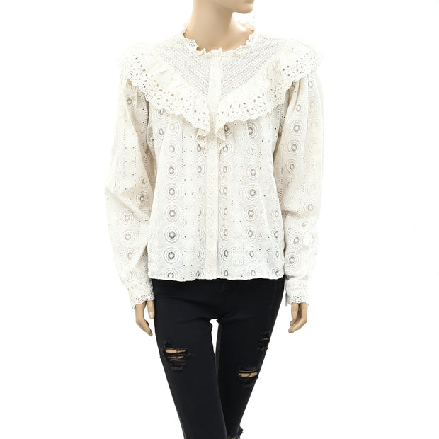 Ulla Johnson Develyn Crocheted Lace-paneled Ruffled Broderie Blouse Top