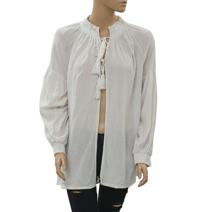 Free People Solid Lace Up White Cover Up Top