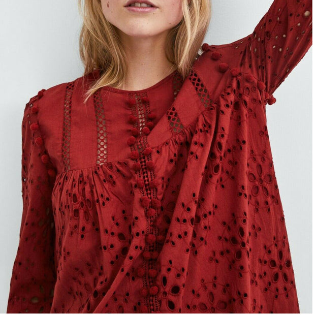 Zara Trafaluc Embroidered With Pom Pom Dress