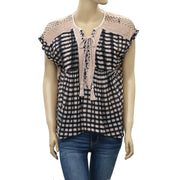 Free People Gingham Printed Blouse Top