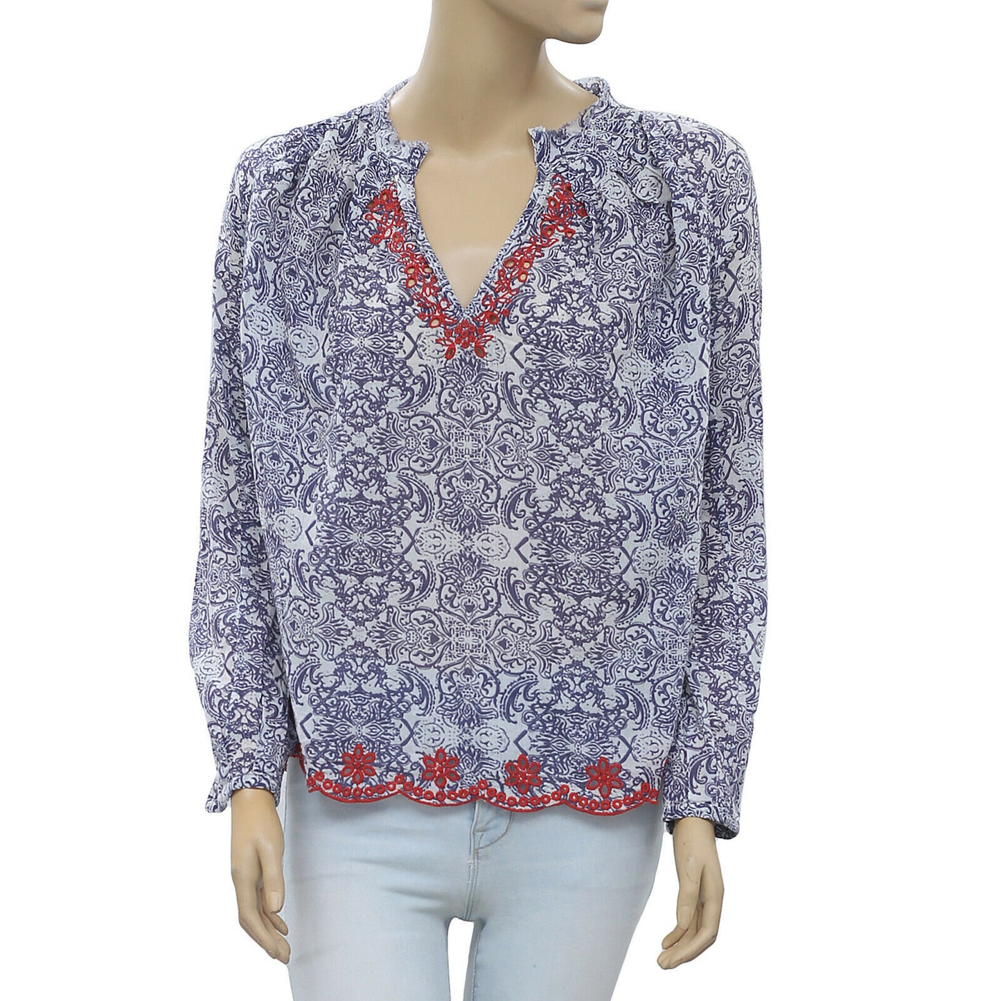 Berenice Eyelet Embroidered Floral Printed Blouse Top